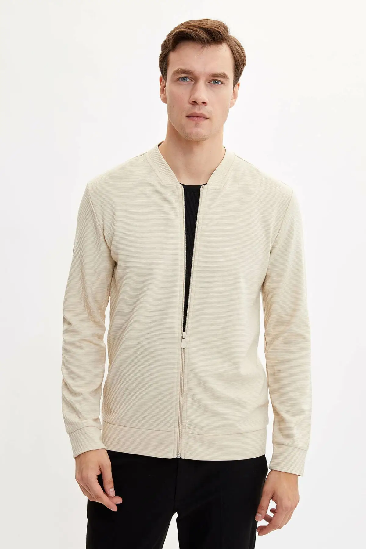 DeFacto Мужская модная тонкая куртка на молнии чистый цвет простой короткий жакет