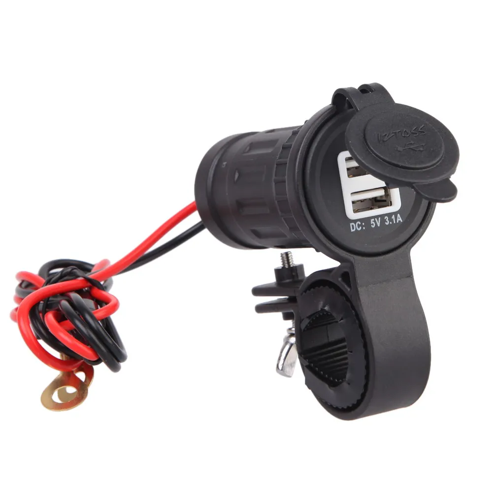 

12/24V Universal Motorcycle Handle Charger 5V Dual USB Socket Power Phone Charger with Waterproof Cover RV Accessories