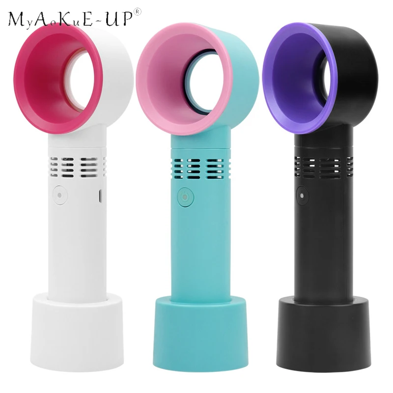 

USB Electricity Portable Bladeless Fan Handheld Rechargeable Mini Cooler No Leaf Cooling Fan False Eyelashes Dryer Makeup Tools