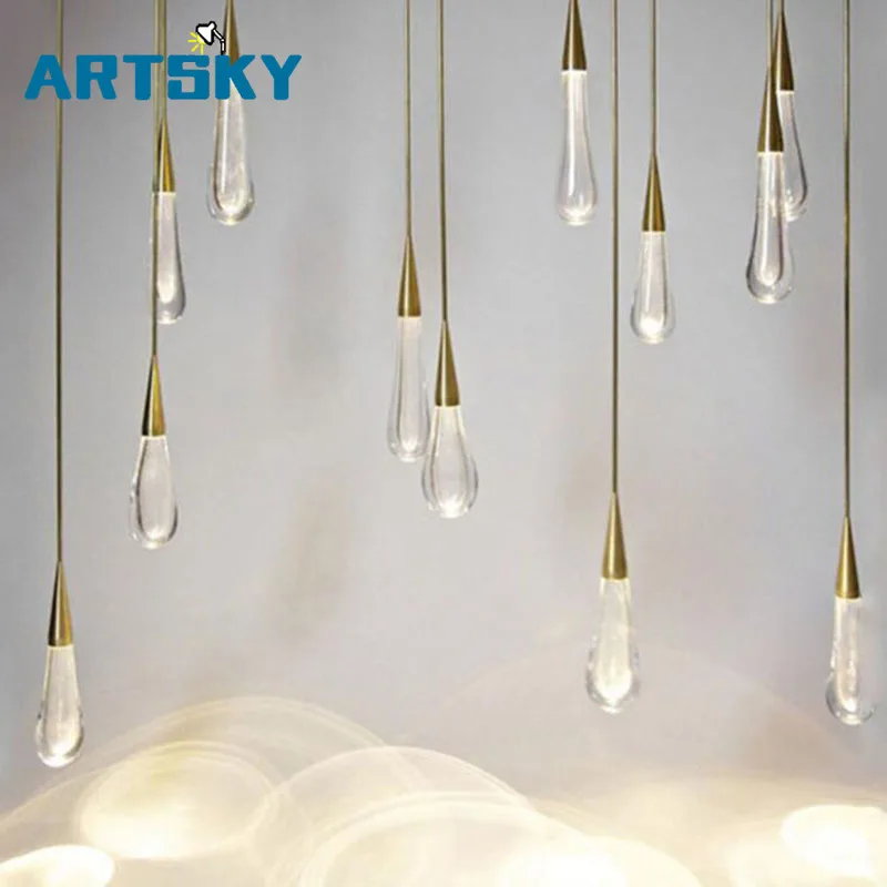 Золотая Капля воды кристалл подвесной светильник креативный Европейский стиль