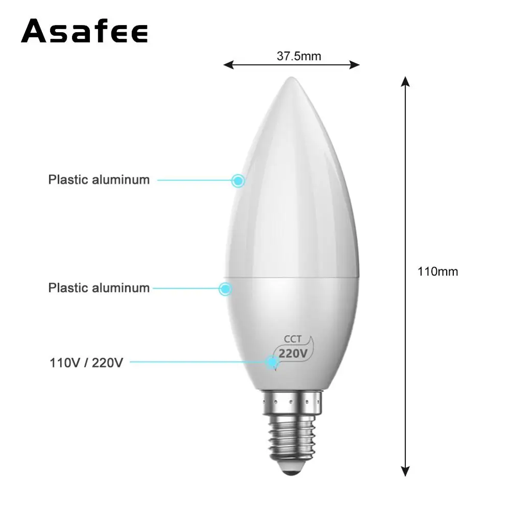 4W светодиодный светильник в форме свечи E14 E12 110V 220V BT Mesh CCT белый теплый светодиодный светильник