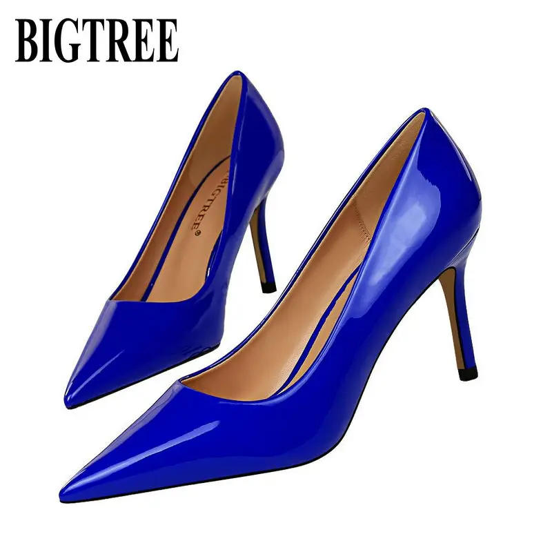 

BIGTREE Shoes Concise Women Pumps 2020 Patent Leather High Heels Women Shoes Stiletto Female Heel Office Shoes Woman Big Size 43