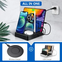 7 in 1 multi usb charger station qc 3 0 fast charging wireless charger for iphone 11 12 pro max xiaomi airpods por iwatch holder