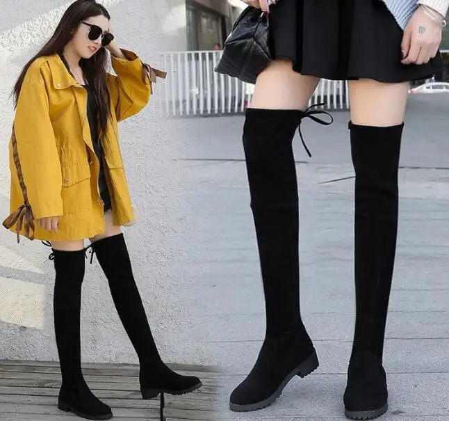 Модные черные привлекательные Сапоги выше колена женские сапоги женская зимняя