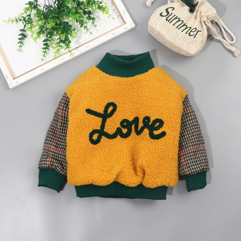 

Зимняя модная детская однотонная одежда, утепленная бархатная Милая рубашка в стиле пэчворк для маленьких девочек, брюки, детская повседне...