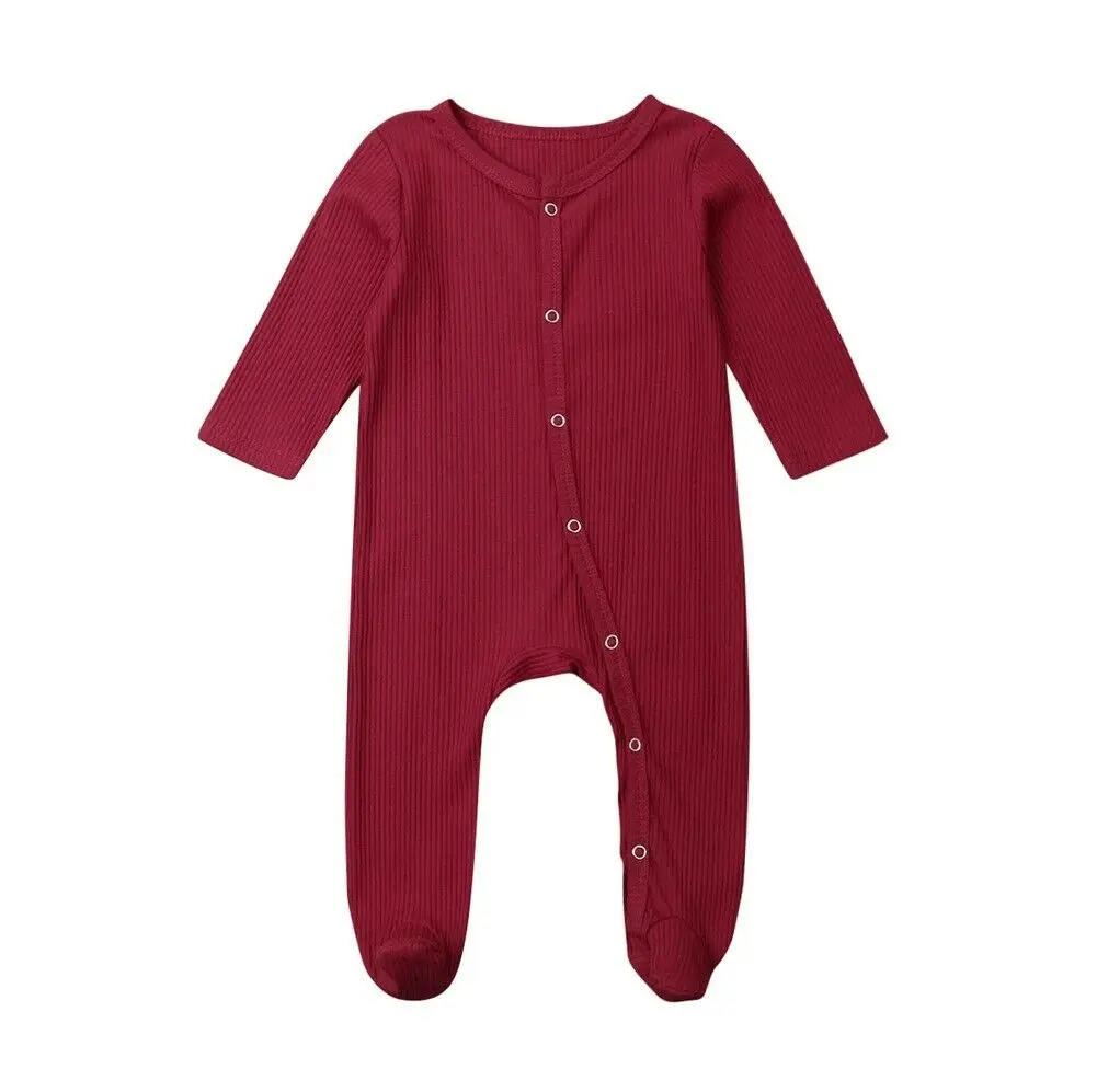 Wine Red Коллекция года, весенне-осенняя одежда для малышей от 0 до 6 месяцев, для новорожденных мальчиков и девочек, с длинными рукавами, однотонный комбинезон в рубчик, комплект одежды - Цвет: Wine Red