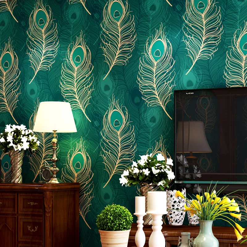 

beibehang papel de parede Southeast Asian style peacock feather Chinese wallpaper bedroom living room TV backdrop wallpaper