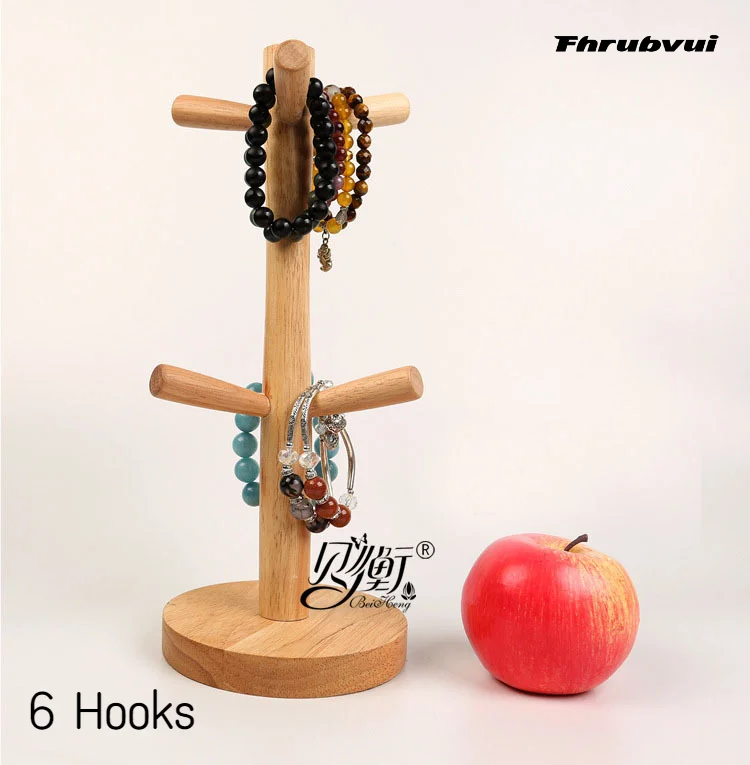 

Wooden Mug Tree Rack with 6 Hooks, Jewelry Display Stand Holder Rack for Earrings Display Home Use