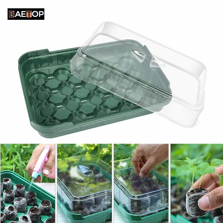 20 Cells Seed Starting Kit Mini Greenhouse Seedling Starter Tray with Dome for Jiffy 36mm Peat Pellets Indoor Garden Supplies