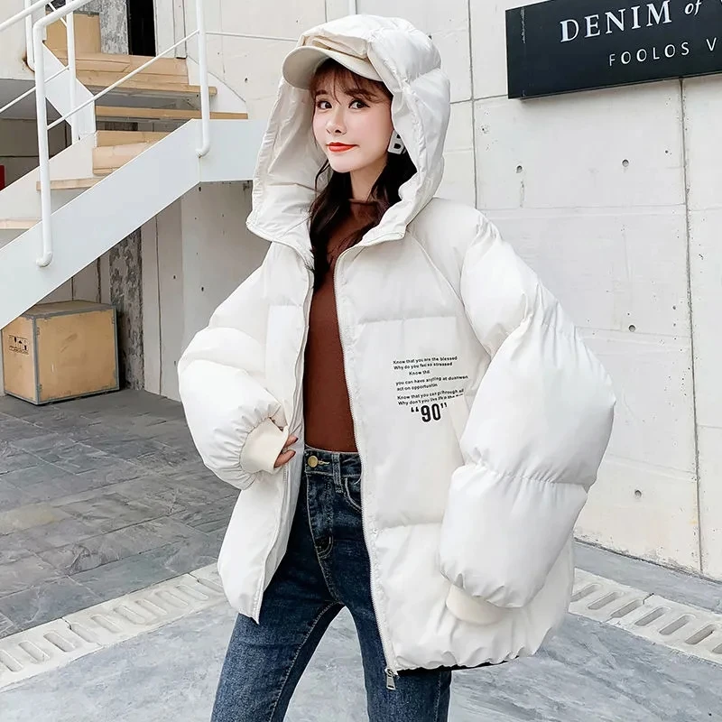 New Winter Korean Version Girl Design Fashion Loose Print Bread  Jacket College Style Couple Thick Cotton Coat Woman Clothes Top