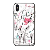 lotus suitable for iphonex xr xsmax6s 7 8plus 11case tempered glass mobile phone shell chinese style tpu silicone soft shell
