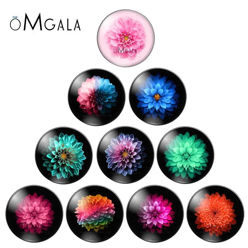 

New Art Colorful Flowers 10pcs mixed 10mm/12mm/16mm/18mm/20mm/25mm Round photo glass cabochon demo flat back Making findings