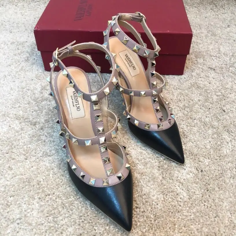 Классические роскошные брендовые сандалии на высоком каблуке с заклепками и