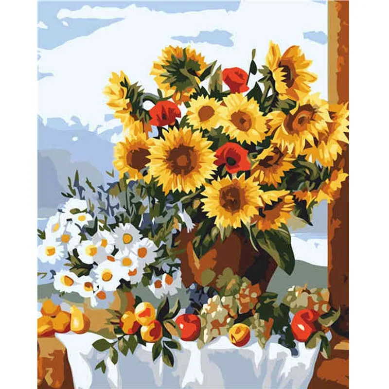 Diy картины рамка желтый подсолнух картина по номерам Акриловая Современная