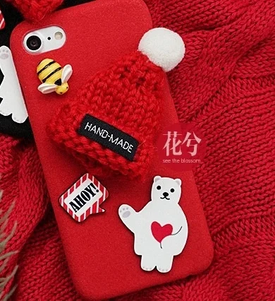 Red With Bear Рождественский чехол для iPhone Xs, Xr, Xs, Max, чехол в Корейском стиле с 3D изображением милого медведя, чехол для iPhone X, 8 Plus, 7 Plus, 6, 6 S, новогодний чехол - Цвет: Red With Bear