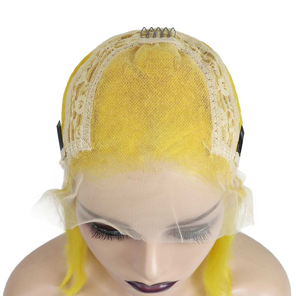 

Colored Yellow 13x4 Lace Bob Human Hair Wigs 150% Density Lace Front Wigs Short For Black Women Brazilian Straight Bob Wigs