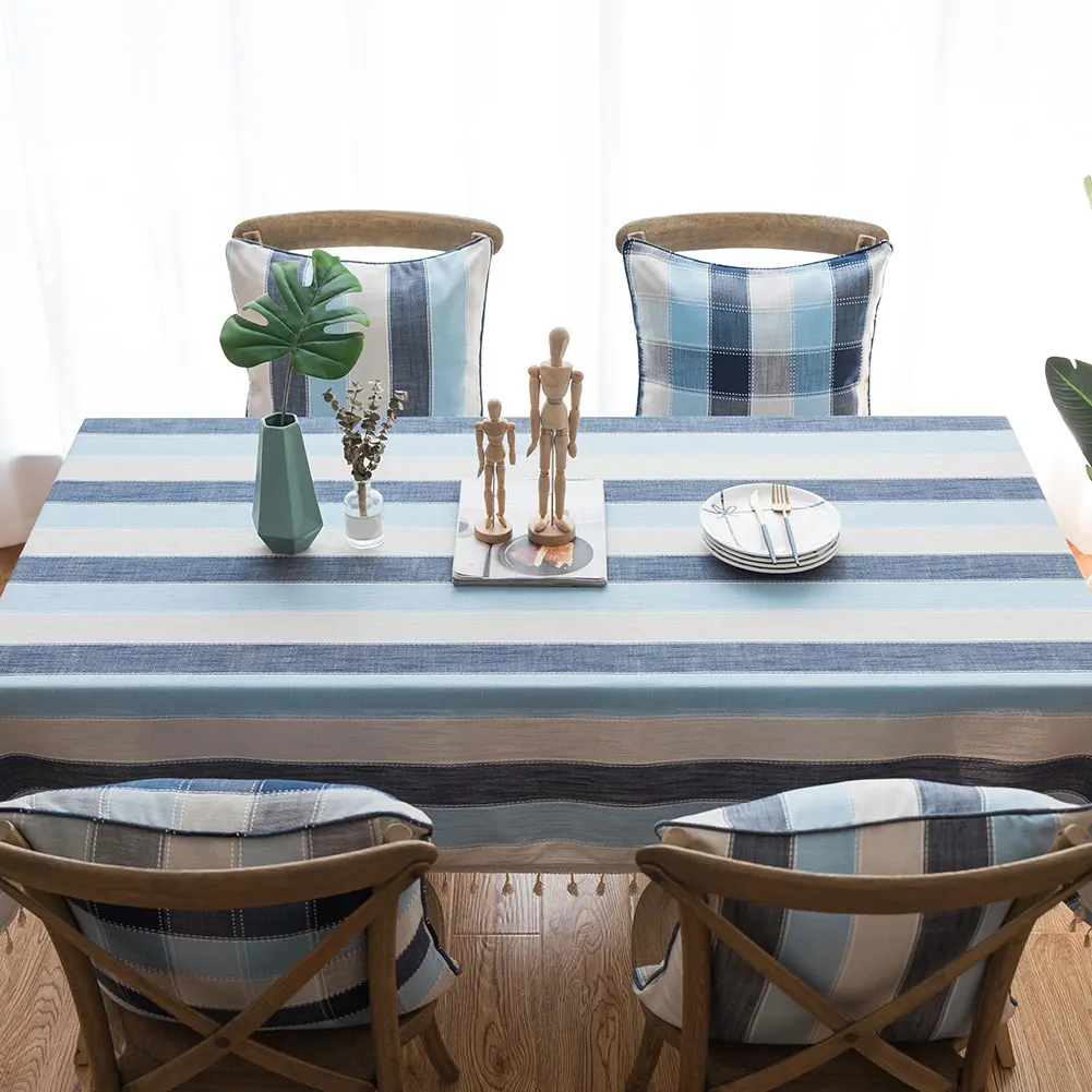

Plaid Decorative Linen Tablecloth With Tassel Waterproof Oilproof Thick Rectangular Wedding Dining Table Cover Tea Table Cloth