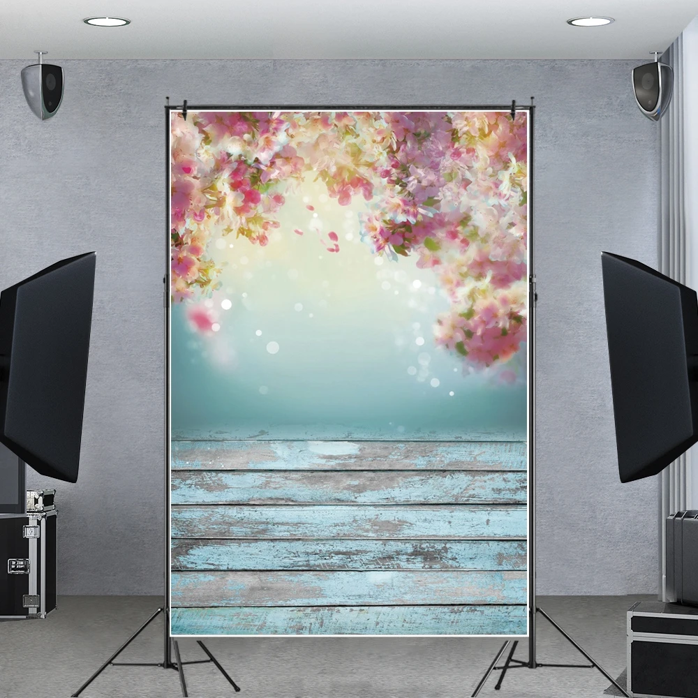 

Spring Flower Blue Wood Board Newborn Baby Portrait Backdrop Vinyl Photography Background For Photo Studio Photophone Photocall