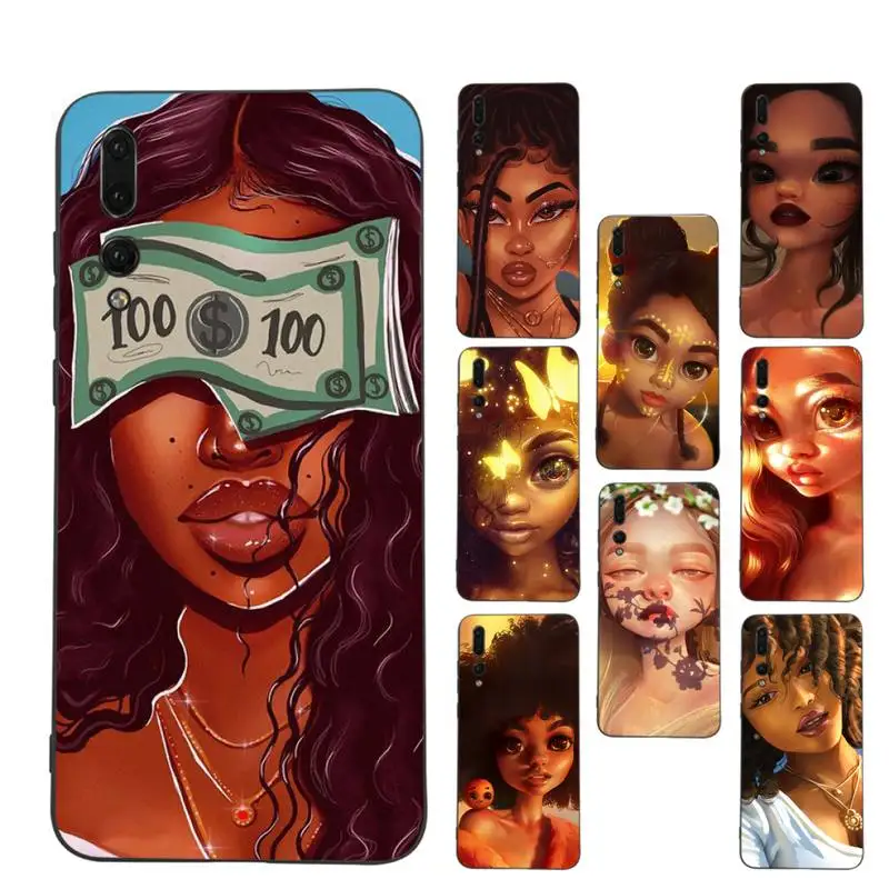 

Fashion Black Girls Phone Case Soft Silicone Case For Huaweip30lite p30 20pro p40lite P30 Capa