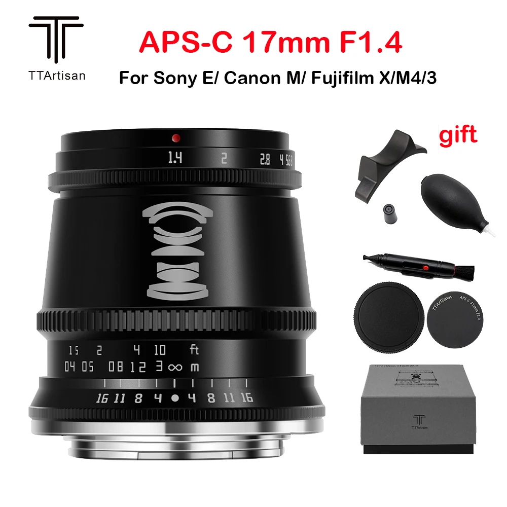 TTartisan 17 мм F1.4 APS-C широкоугольный объектив для Sony E Fuji X Canon EOS-M Panasonic Olympus M4/3 с большой