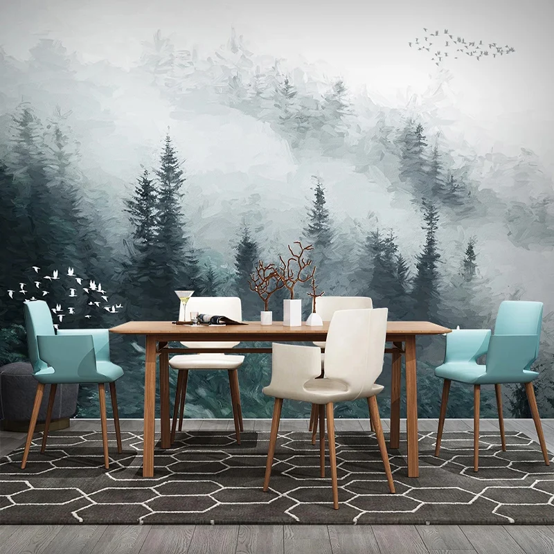 Фотообои в китайском стиле с облаками сосновые леса летающая птица картина