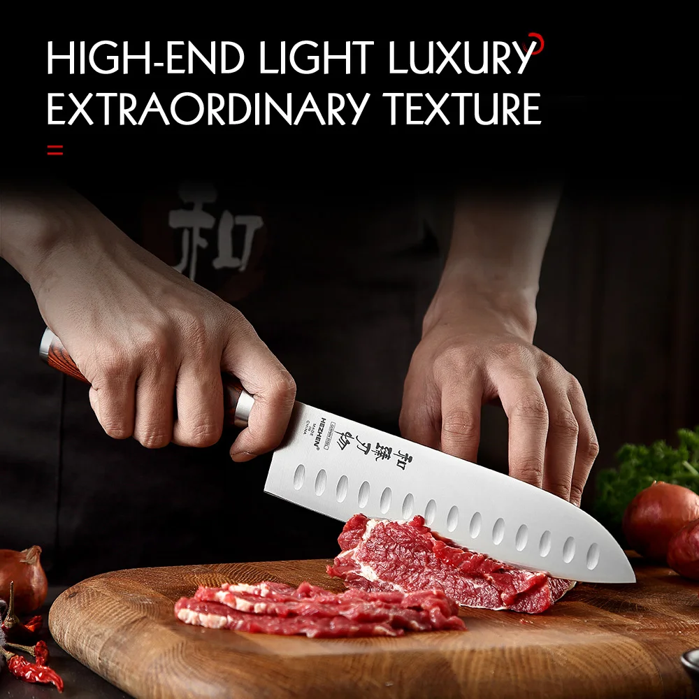 HEZHEN 7 дюймов Santoku Kinfe Профессиональный немецкий DIN 1 4116 стальной супер Острый
