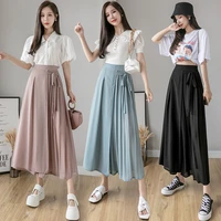 2021 spring and summer new style korean pleated chiffon trousers large size elastic waist casual pants hakama woman trousers
