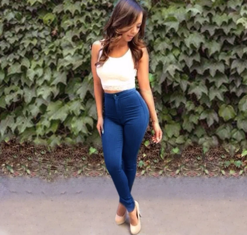 

European and American New Style Pencil Pants Stretch Slim Slimming Casual Ladies Tight Jeans Women's Trousers Foot Pants