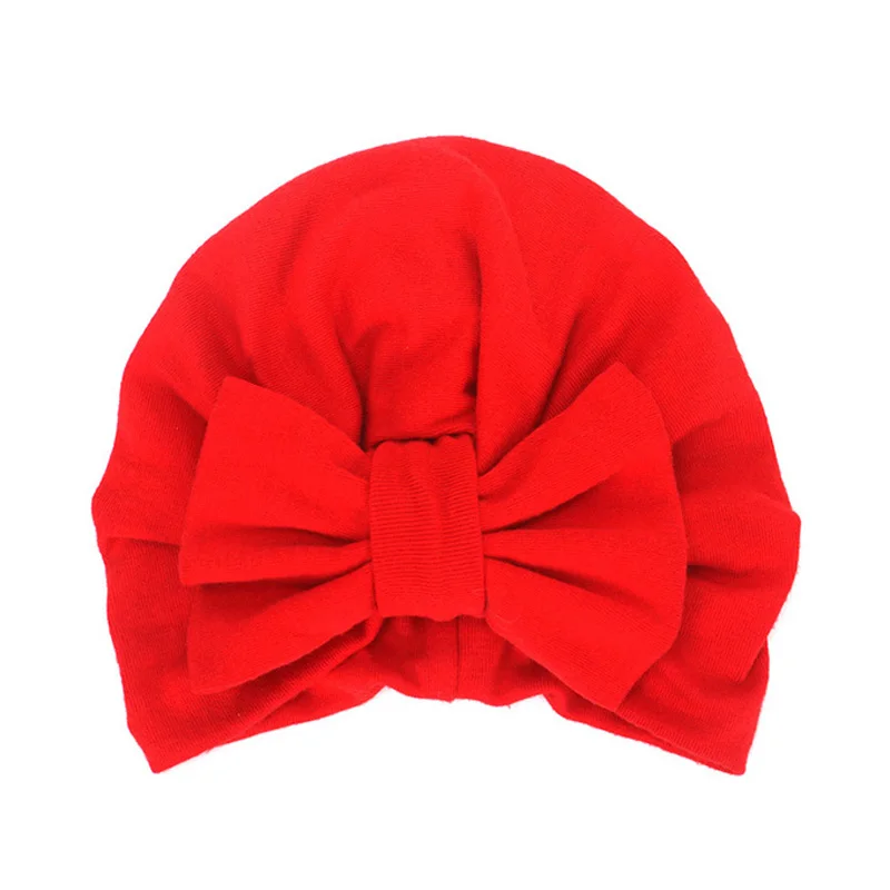Red baby hat Новая зимняя детская шапка для девочек с большим бантом, Осенняя детская шапка-тюрбан, реквизит для фотосессии, Младенческая шапочка, шапка для маленьких девочек, аксессуары, 12 цветов - Цвет: Red baby hat