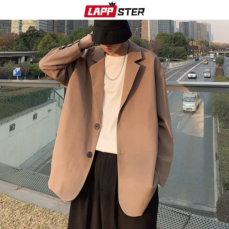 Мужской однобортный пиджак LAPPSTER бежевый Повседневный на пуговицах корейский