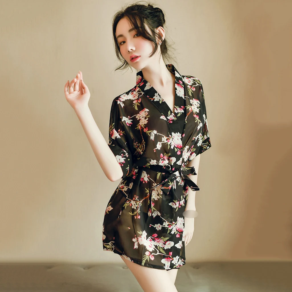 

Kimono Bathrobe Women Bridesmaid Robes Sexy Floral Lingerie Chiffon Nightgown See Through Sleepwear Babydoll Pijamas Nightwear