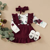 3pcs toddler newborn baby girl clothes autumn long sleeve floral print rompersuspender skirts outfits