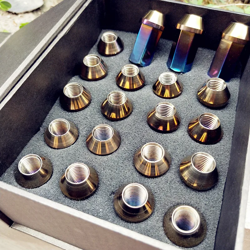 PYTITANS titanium TC4 Gr5 48 мм стопорные гайки для автомобильных колес M12 x 1,5X48 мм анодированные Цветные Титановые гайки