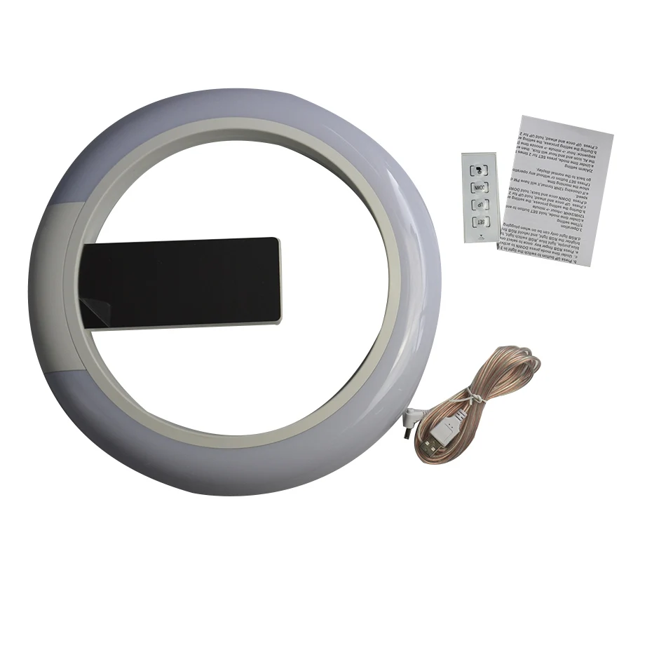 

TS-S24 New LED Mirror Hollow Wall Clock Creative With Alarm Temperature Ring Light Multi-color Switch