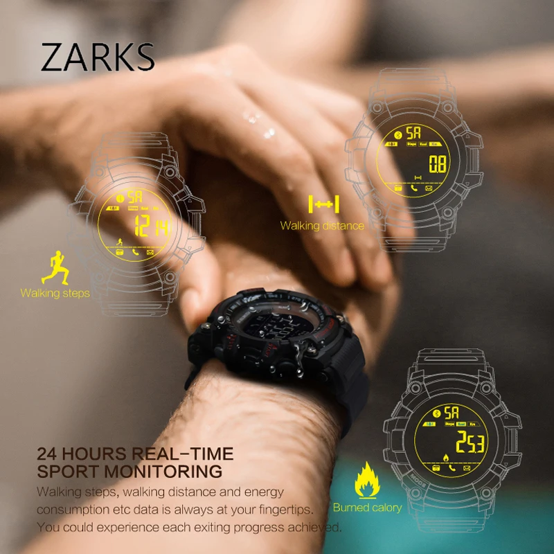 Водонепроницаемые умные часы ZARKS EX16 IP67 спортивные с Bluetooth мужские наручные для