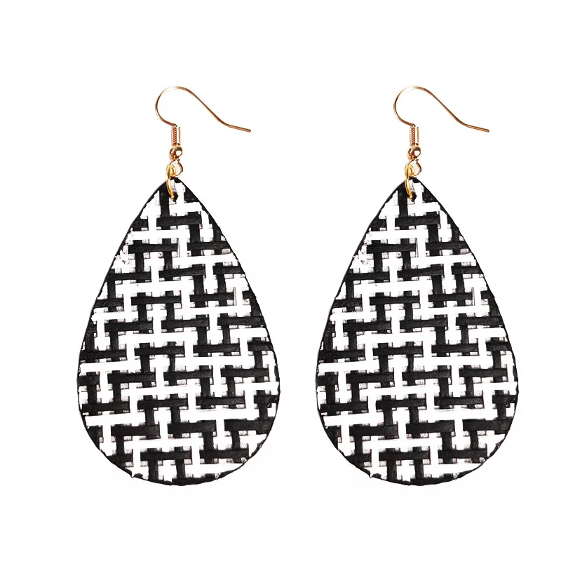 Cpop Vintage Printing Water Drop Earrings Personality PU Leather Fashion Party Jewelry Women Accessories Gift Wholesale | Украшения и