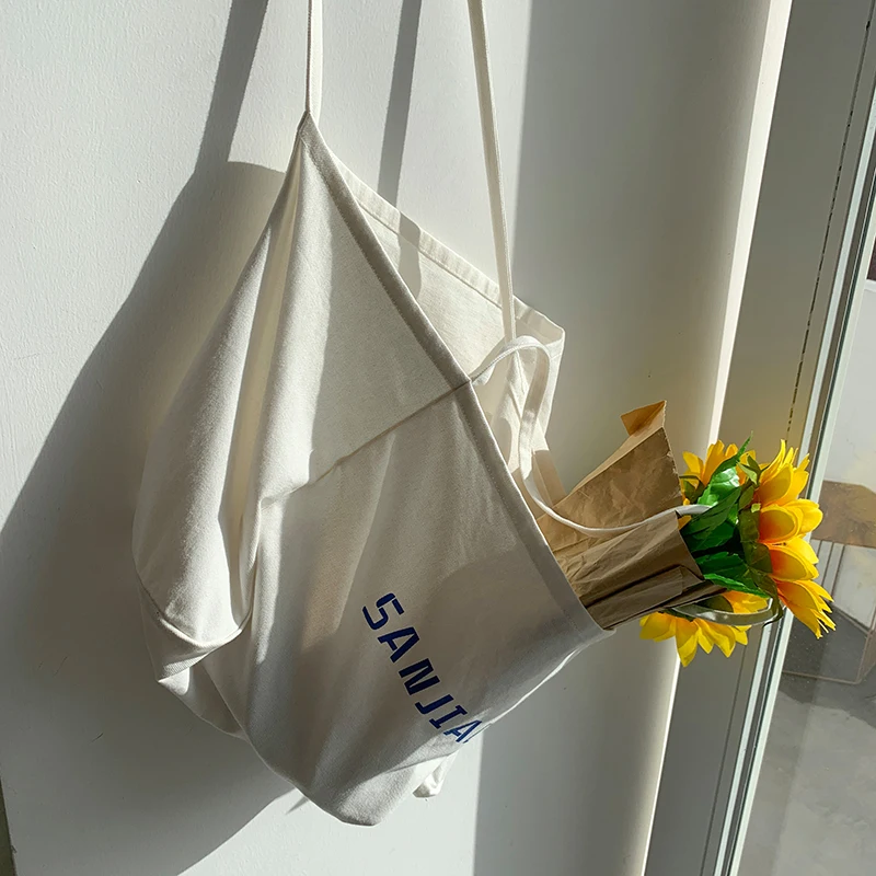 Casual Slant Cross Korean Canvas Bag Letter Printing Shoulder Bag Large Capacity bag Harajuku