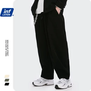 Брюки мужские вельветовые в стиле Харадзюку, винтажные свободные прямые штаны, повседневные штаны, черные брюки для мальчика, 2020 W, осень 3269