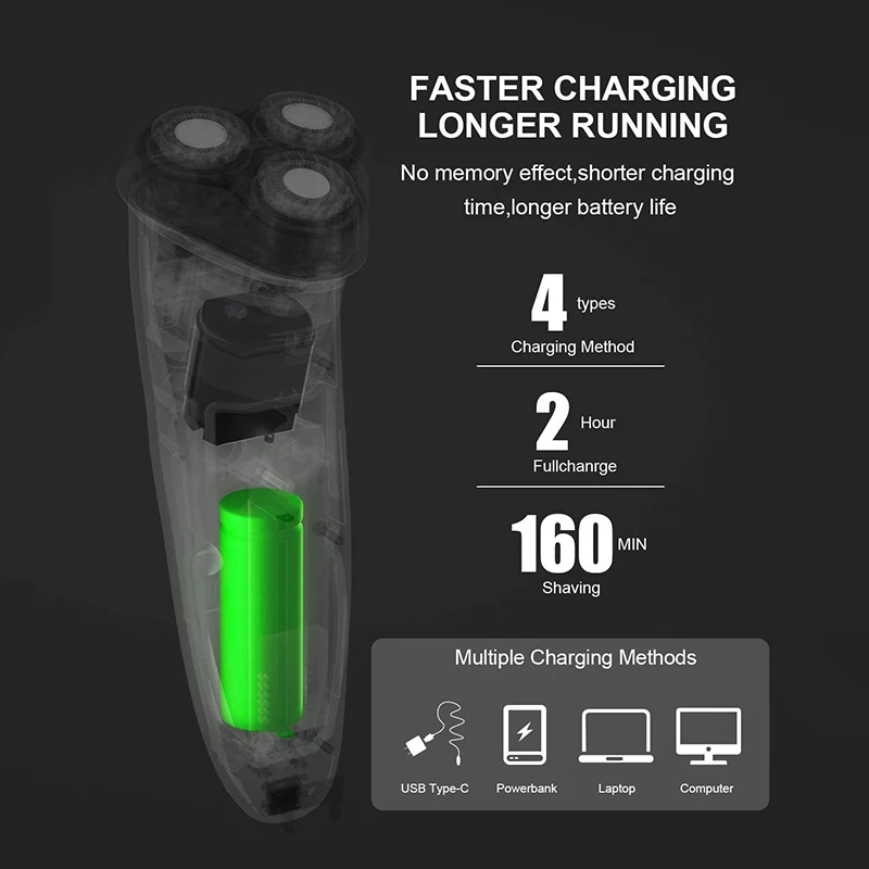 Электробритва ENCHEN с тройным лезвием водонепроницаемая зарядка через