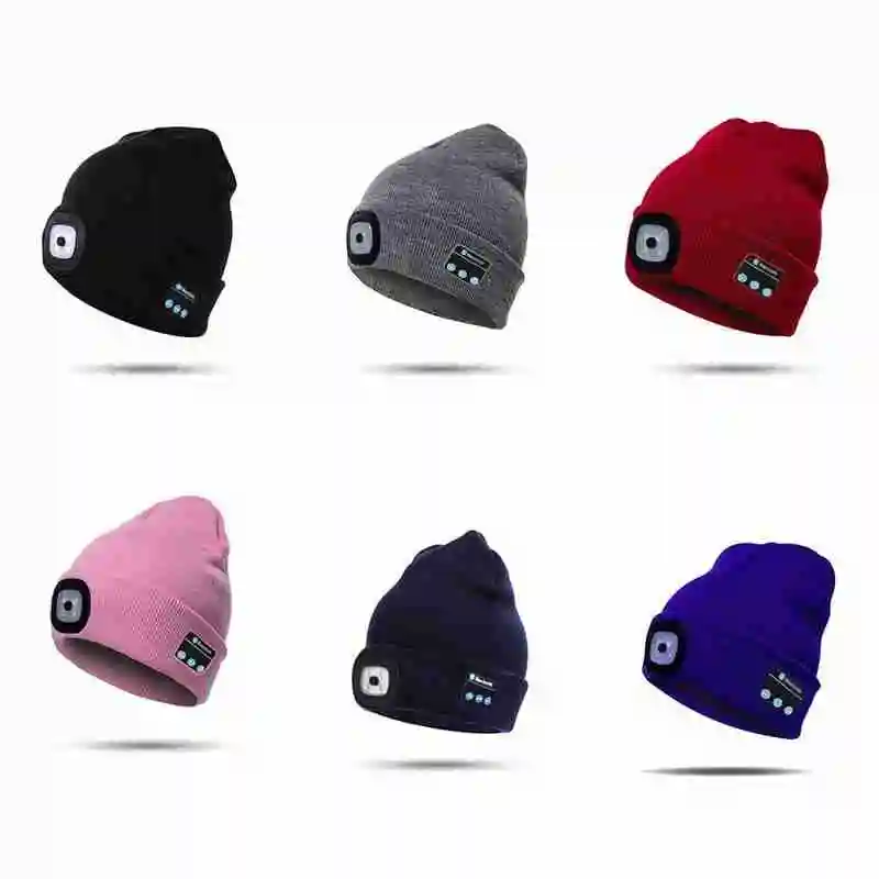 

Knitted hat with light earphone bluetooth hat with luminous mountaineering LED LED outdoor light hat LED