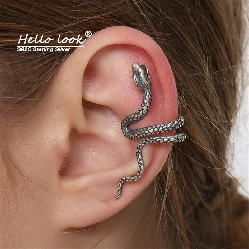

Серьги-каффы HelloLook 925 пробы серебряные в виде змеи без пирсинга, готические серьги-Каффы