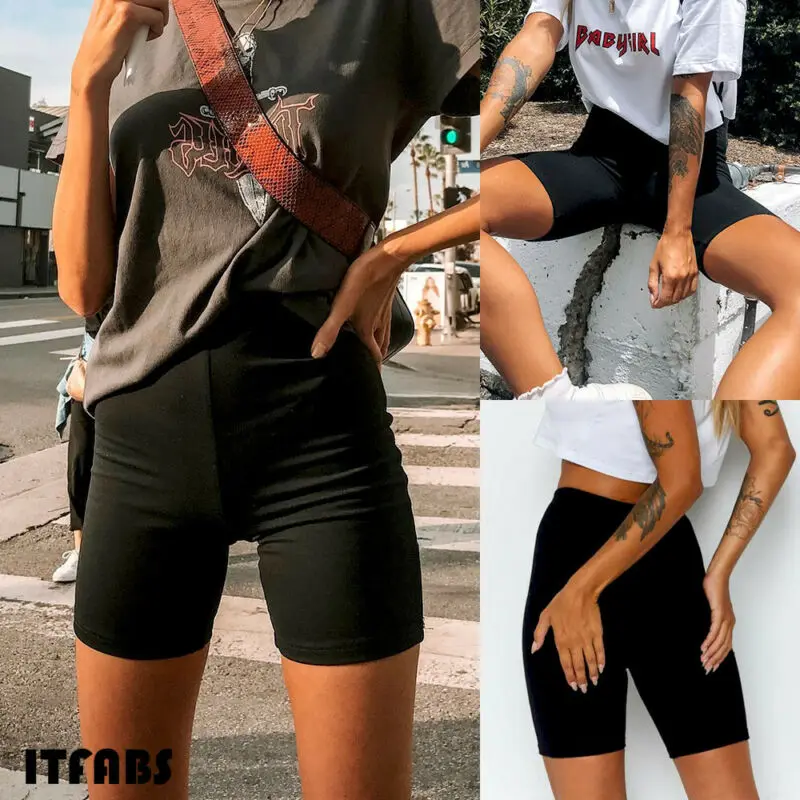 

2019 Summer Women Ladies Basic Plain Color Short Stretch Under Skirt High Waist Active Black Skinny Shorts Femme Casual Shorts