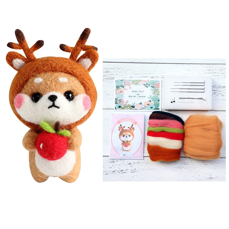 Deer Shiba Inu LMDZ 1 шт. несколько Подвески с изображениями животных мультфильм набор шерстяной вышитый набор Шерсть Войлок игла для валяния брелок вышивка своими руками - Цвет: Deer Shiba Inu