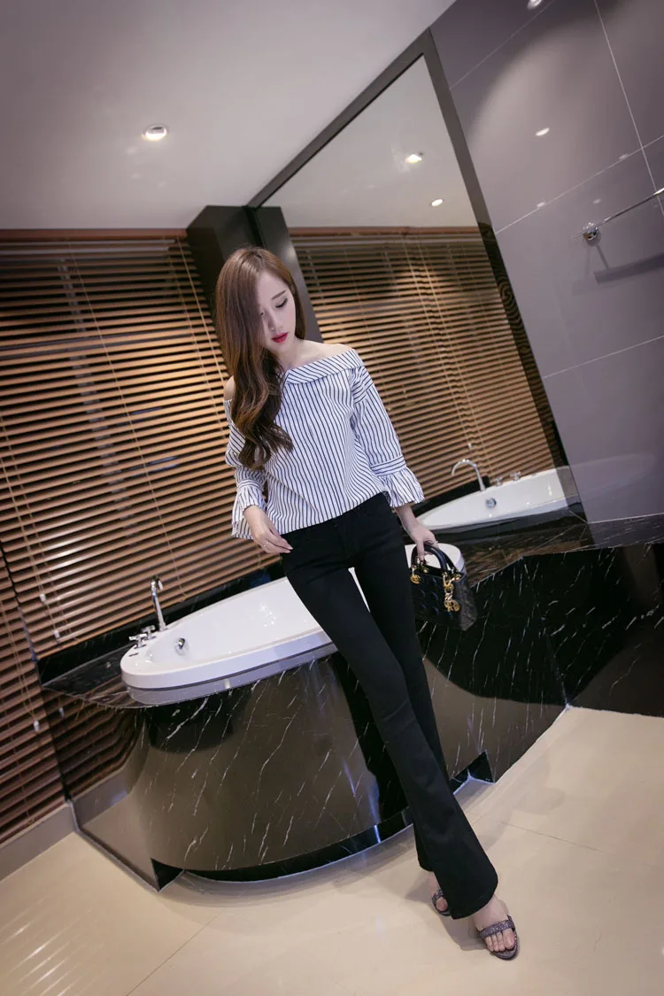 Fall/winter New European Station Slogans Stretch Skinny Fishtail Horn Pants Jeans Women