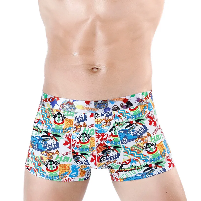 Сексуальное мужское нижнее белье, шелковые боксеры, шорты, Cueca masculina, с принтом, дышащие трусы, ropa interior hombre размера плюс L-3XL
