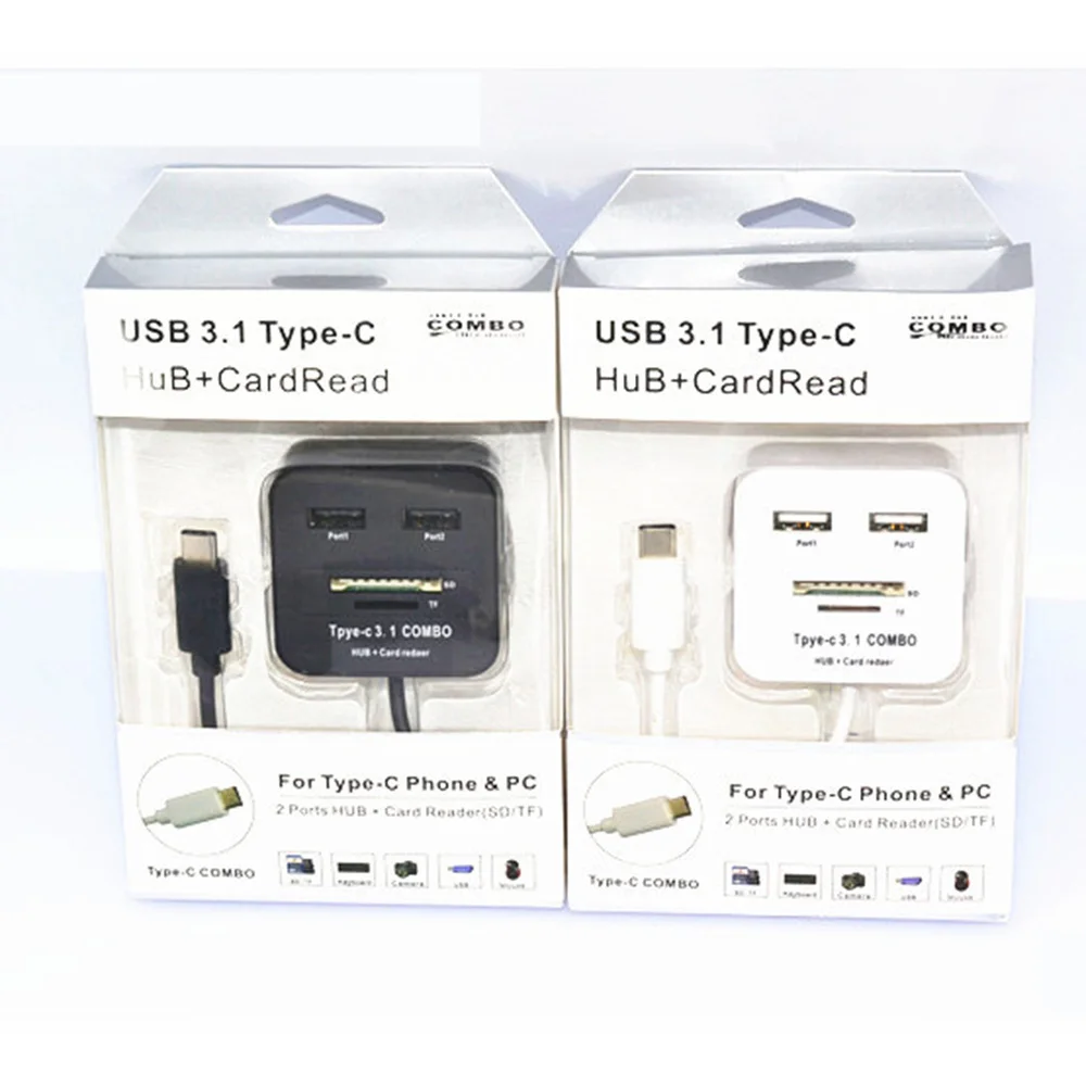 

4 In 1 Single USB 3.1 Hub with 2 USB Ports Micro Interface Compatible with (White)