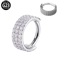 g23 titanium nose rings hinged segment 3 rows cz pave side helix lip nipple clicker ear cartilage tragus piercing jewelry