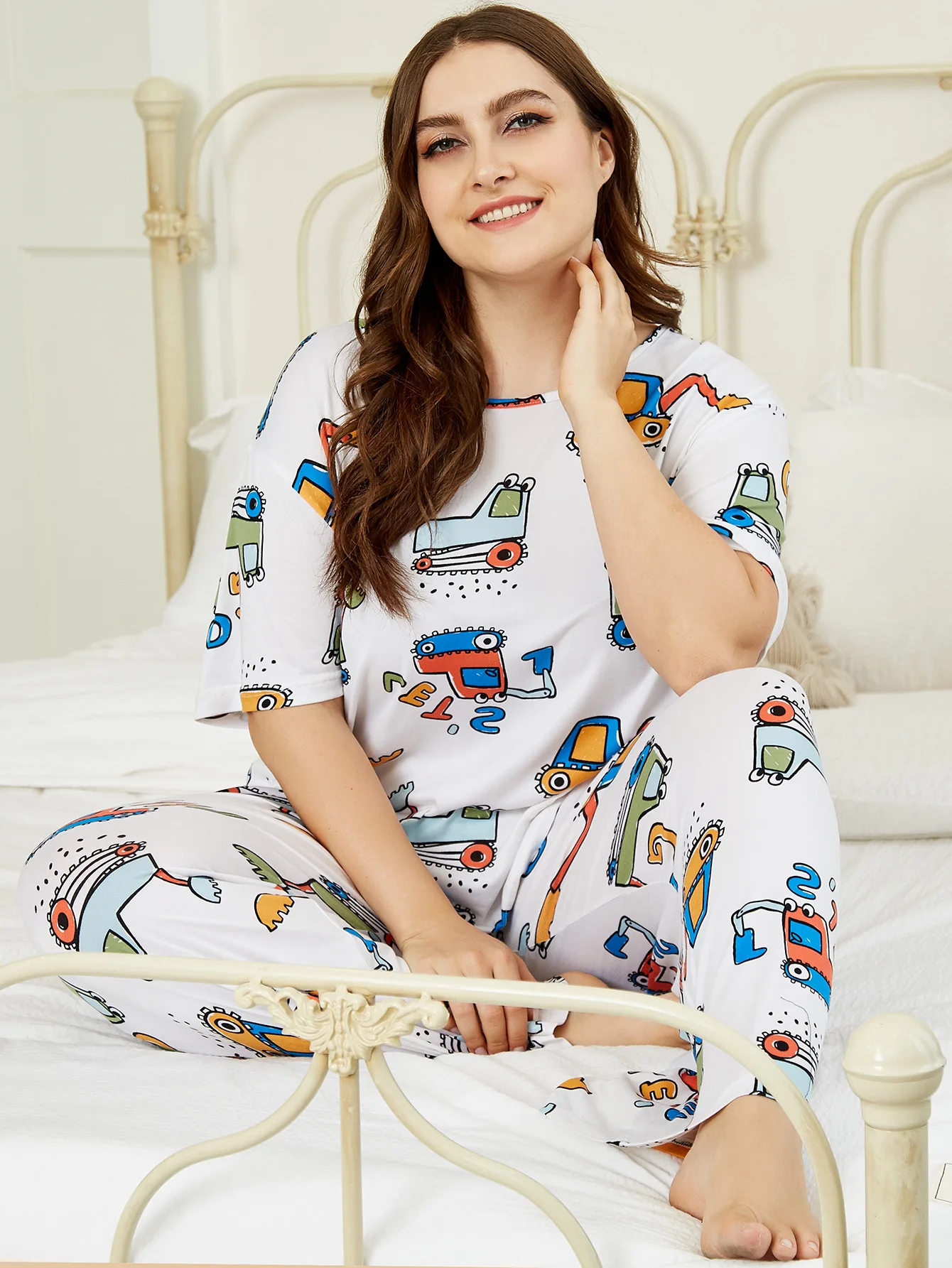 

New Ladies Summer Plus Size Pajamas Suit For Women Large Short Sleeve Print T-Shirt And Pants Home Wear Sets 4XL 5XL 6XL 7XL