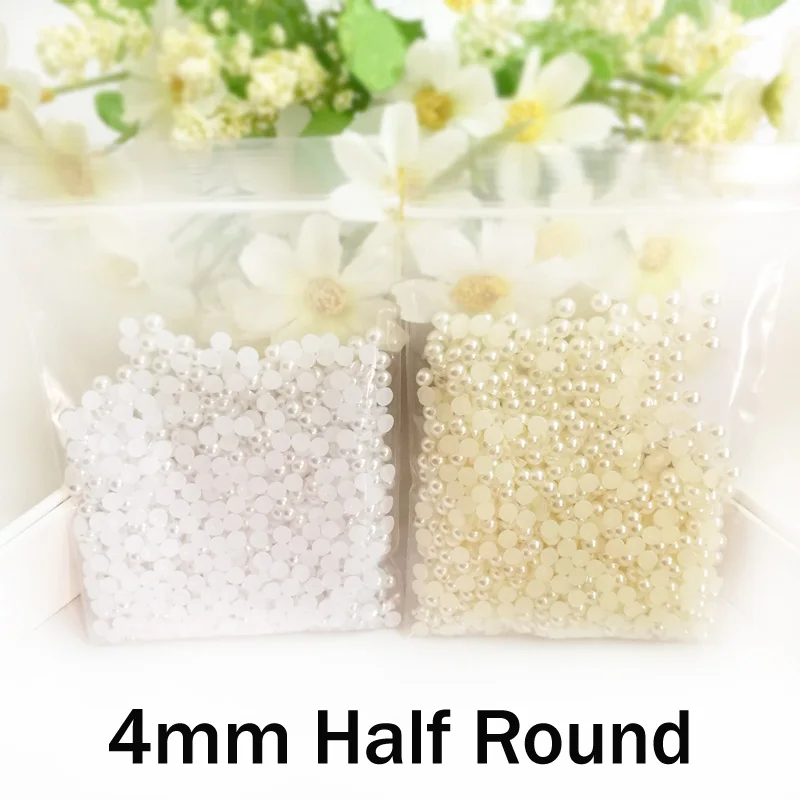 1000 шт. белый/цвет слоновой кости 4 мм полукруглые жемчужины с плоской задней