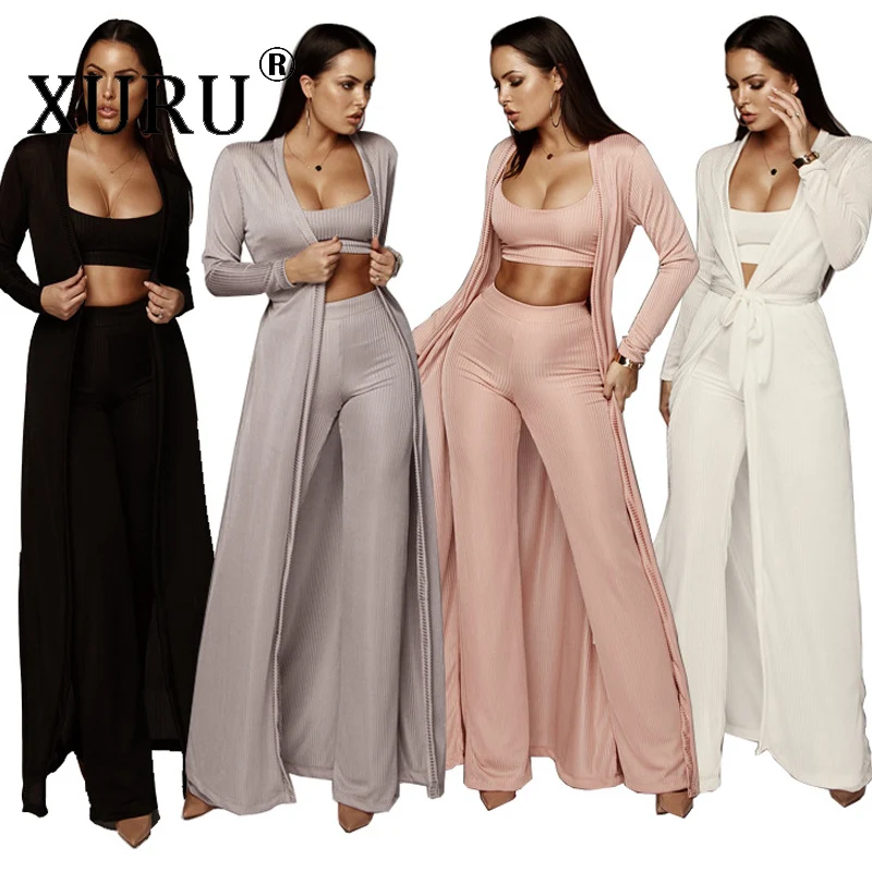 

XURU autumn new women's jumpsuit three-piece casual women's stretch knit jumpsuit suit